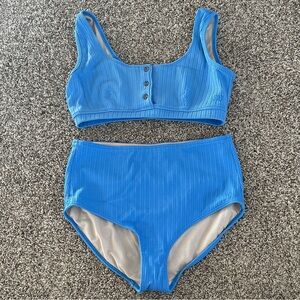 High-Waist Ribbed Bikini Set in Bright Blue